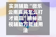 实测辅助“微乐云南麻将怎么打才能赢”揭秘透视辅助万能挂用法