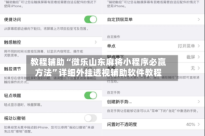 教程辅助“微乐山东麻将小程序必赢方法”详细外挂透视辅助软件教程