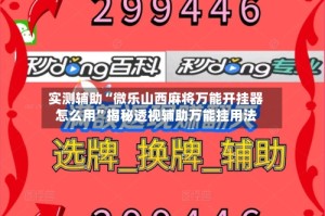 实测辅助“微乐山西麻将万能开挂器怎么用”揭秘透视辅助万能挂用法