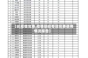 【抗疫情党费,疫情防控专项党费使用情况报告】