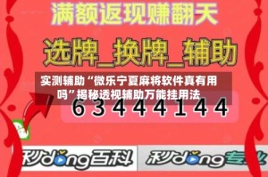实测辅助“微乐宁夏麻将软件真有用吗”揭秘透视辅助万能挂用法