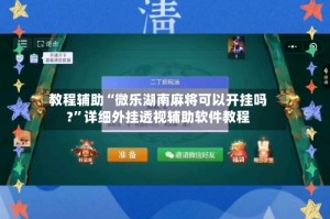 教程辅助“微乐湖南麻将可以开挂吗?”详细外挂透视辅助软件教程