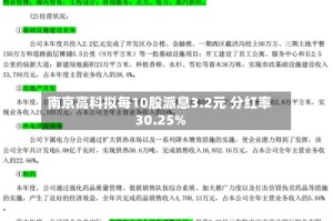 南京高科拟每10股派息3.2元 分红率30.25%