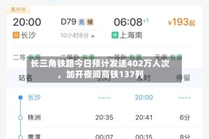 长三角铁路今日预计发送402万人次，加开夜间高铁137列