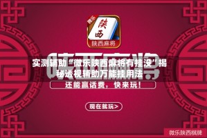 实测辅助“微乐陕西麻将有挂没”揭秘透视辅助万能挂用法