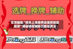 实测辅助“微乐上海麻将自建房输赢规律”揭秘透视辅助万能挂用法
