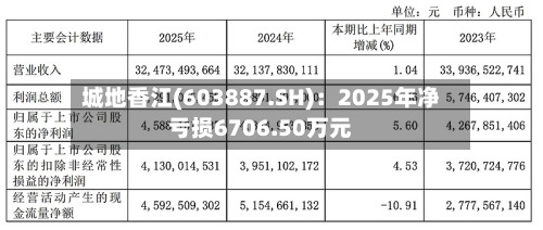 城地香江(603887.SH)：2025年净亏损6706.50万元-第1张图片