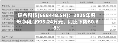 磁谷科技(688448.SH)：2025年归母净利润995.24万元，同比下降80.68%-第1张图片