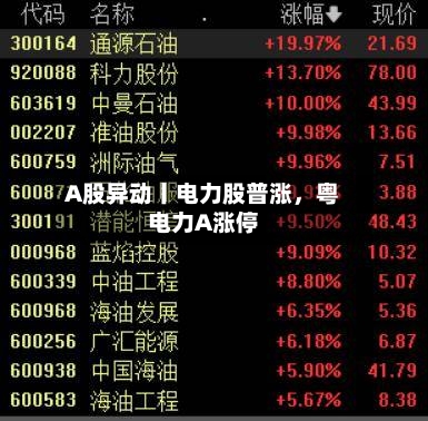 A股异动丨电力股普涨，粤电力A涨停-第1张图片