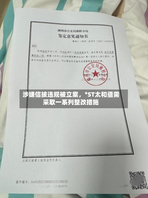 涉嫌信披违规被立案	，*ST太和亟需采取一系列整改措施-第1张图片