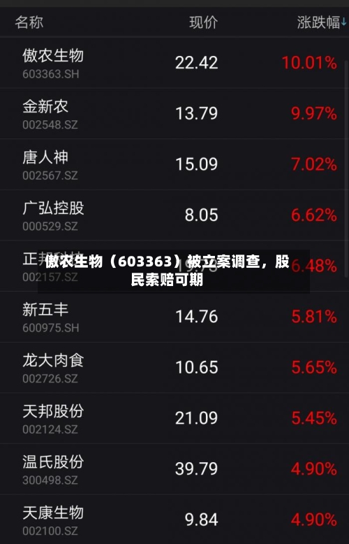 傲农生物（603363）被立案调查	，股民索赔可期-第1张图片