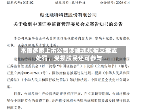 本周多家上市公司涉嫌违规被立案或处罚，受损股民还可参与-第1张图片