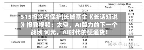 515投资者保护|长城基金《长话短说》投教视频：太空，AI算力的下一个战场 词元	，AI时代的硬通货！-第1张图片