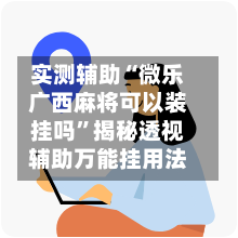 实测辅助“微乐广西麻将可以装挂吗	”揭秘透视辅助万能挂用法-第1张图片
