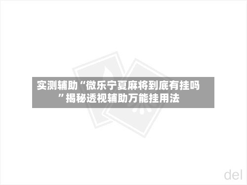 实测辅助“微乐宁夏麻将到底有挂吗”揭秘透视辅助万能挂用法-第2张图片