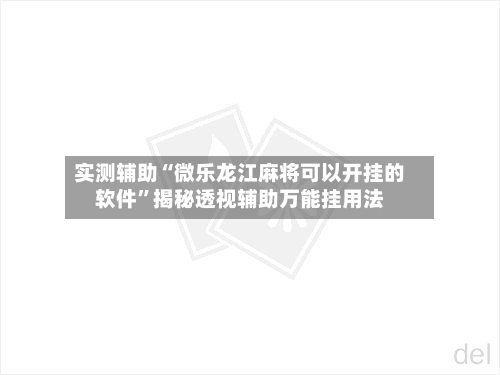 实测辅助“微乐龙江麻将可以开挂的软件	”揭秘透视辅助万能挂用法-第2张图片