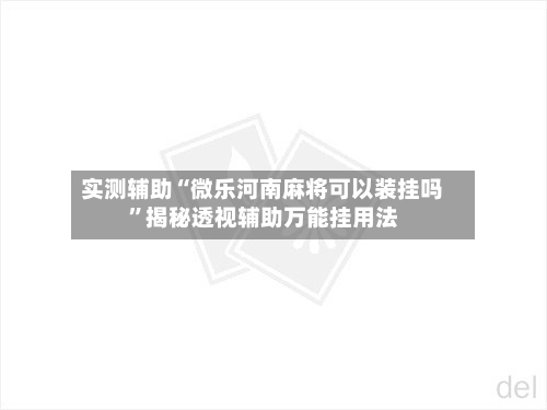 实测辅助“微乐河南麻将可以装挂吗”揭秘透视辅助万能挂用法-第2张图片