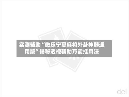 实测辅助“微乐宁夏麻将外卦神器通用版”揭秘透视辅助万能挂用法-第1张图片